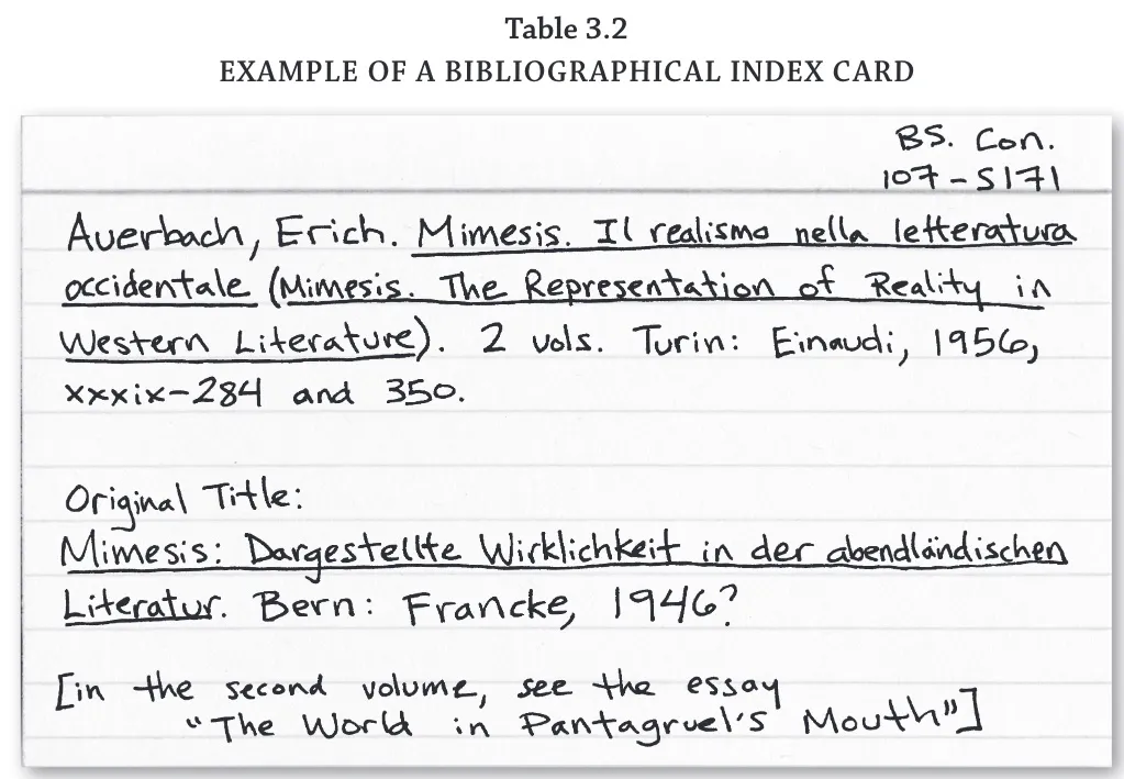 Example of a bibliographical index card